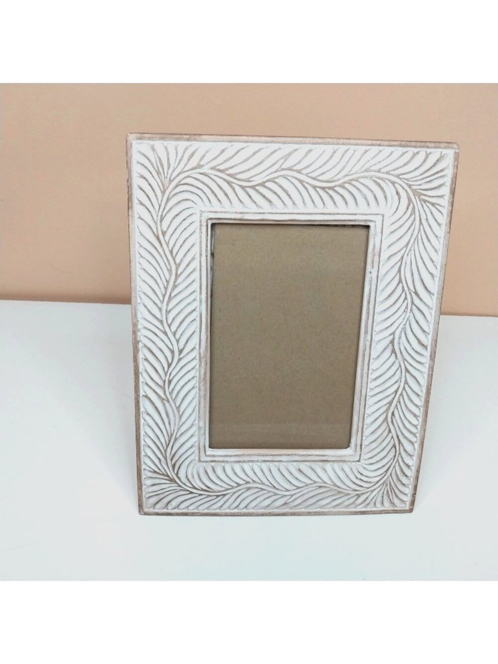 White & Brown Embossed Picture Frame 4x6 Photo Tabletop Or Wall Display